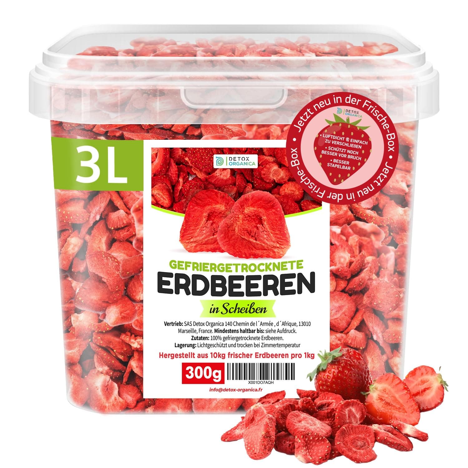 Detox Organica GEFRIERGETROCKNETE ERDBEEREN, 300g Früchte in Scheiben, 100% Trockenfrüchte natürlich und ohne Zusatz von Zucker oder Zusatzstoffen (300g) 300 g (1er Pack)