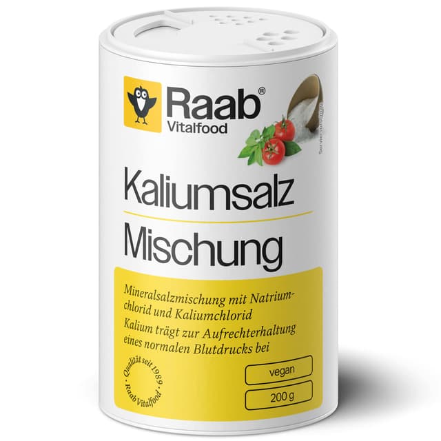 Raab Vitalfood® Kaliumsalz Mischung (200 g) - Mineralsalzmischung mit 66,7% Natriumchlorid (Kochsalz) und 33% Kaliumchlorid, Kalium trägt zur Aufrechterhaltung eines normalen Blutdrucks bei Meersalz 200 g (1er Pack)