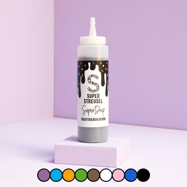 Super Drip Schwarz Kuchenglasur Cake Melts Schokolade 300g | Drip Cake Glasur Zuckerschrift für Kuchen Kekse Plätzchen Eis Muffin Torten uvm. | Cake Drip Flasche | Icing Dekoration (Schwarz)
