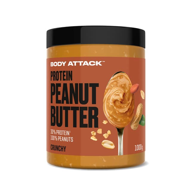 Body Attack Peanut Butter Crunchy, 1kg - Erdnussbutter mit Stückchen, 30% Protein ohne Zuckerzusatz, vegan, ohne palmöl Crunchy 1 kg (1er Pack)