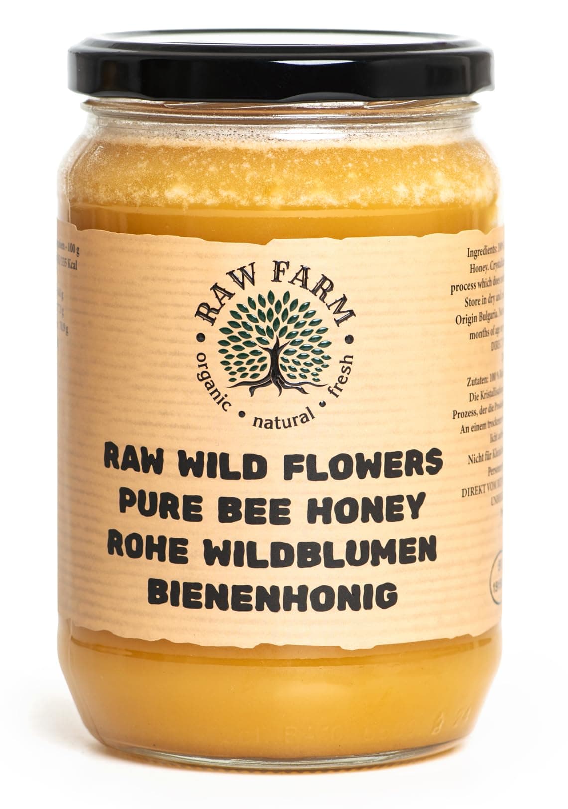 900g Reiner, Roher Wildblumen Honig 100% natürlich – ungefiltert, unerhitzt, nicht pasteurisiert, direkt aus dem Bienenstock - Raw Farm Wildblumen honig 900
