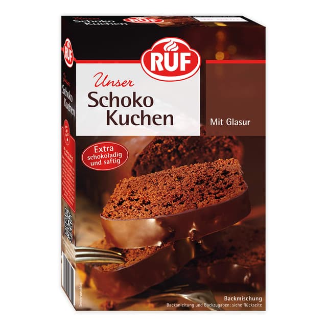 RUF Schokoladen-Kuchen, Backmischung mit einfacher Zubereitung für schokoladigen und saftigen Lieblingskuchen mit Kakao-Glasur, 1 x 475g Schokoladenkuchen 475 g (1er Pack)