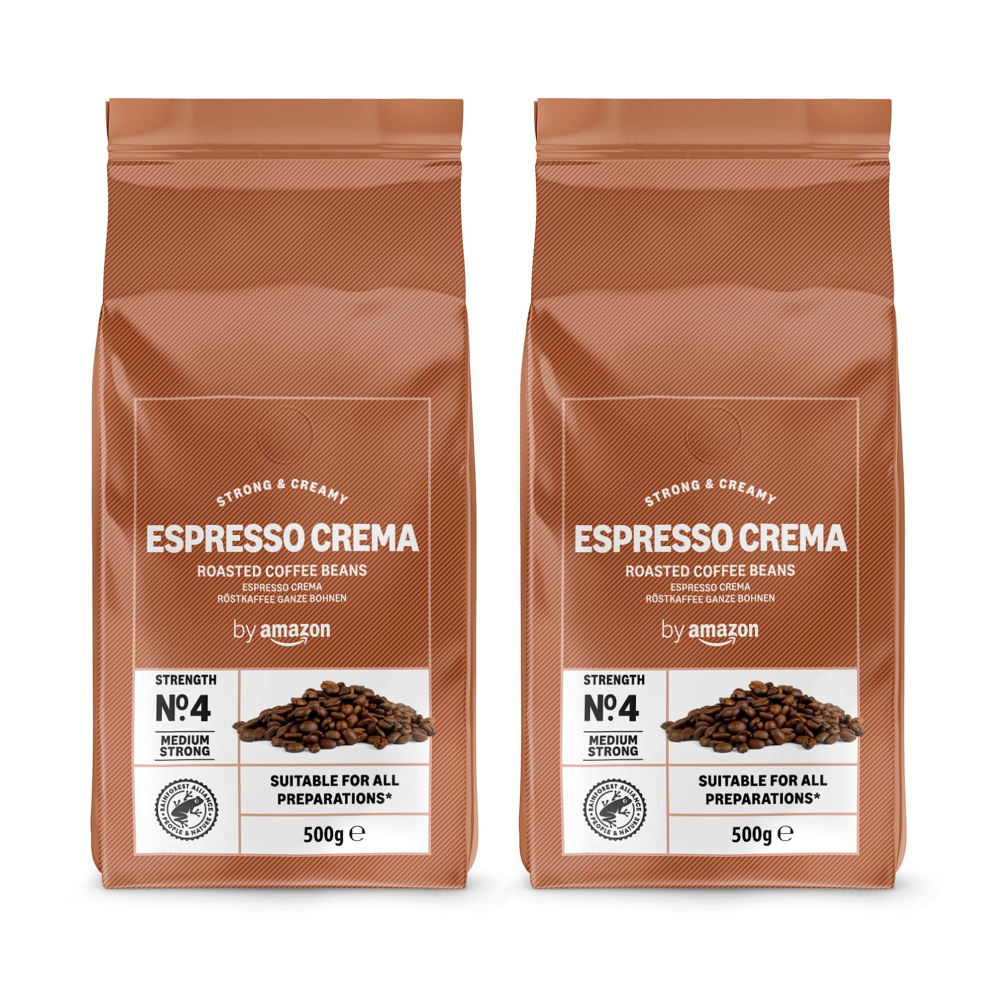 by Amazon Espresso Crema Röstkaffee Ganze Bohnen, 1kg (2 Packs of 500g), Rainforest Alliance-Zertifizierung Espresso Crema 500 g (2er Pack)