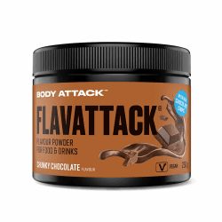 Body Attack Flavattack - Chunky Chocolate - 250 g, nur 9 kcal/Portion - Intensives Flavour Pulver für Müsli, Rice Pudding, Haferflocken, Drinks etc. - Geschmackspulver ohne Palmöl, Aspartam, Gluten Chunky Chocolate 250 g (1er Pack) Angebot bei HelloDeals