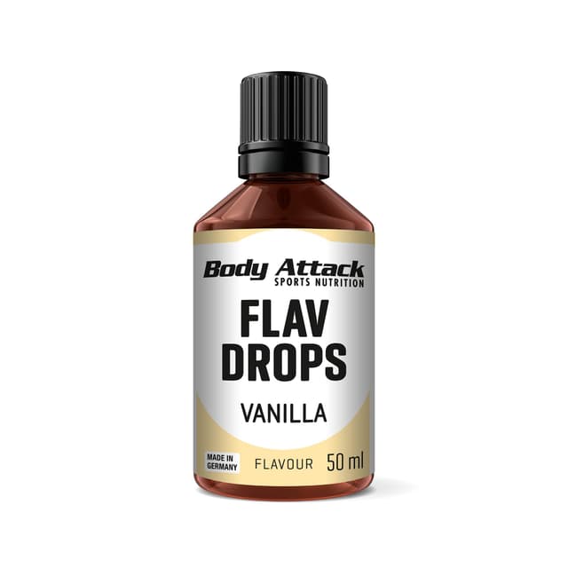 Body Attack Flav Drops - Vanille - 50 ml - Vegane Geschmackstropfen - zum Versüßen von Porridge, Müsli & Co. - Hochkonzentrierte Aromen, purer Genuss - Aspartamfrei, zucker- & fettfrei, 0 Kalorien Vanille 50 ml (1er Pack)