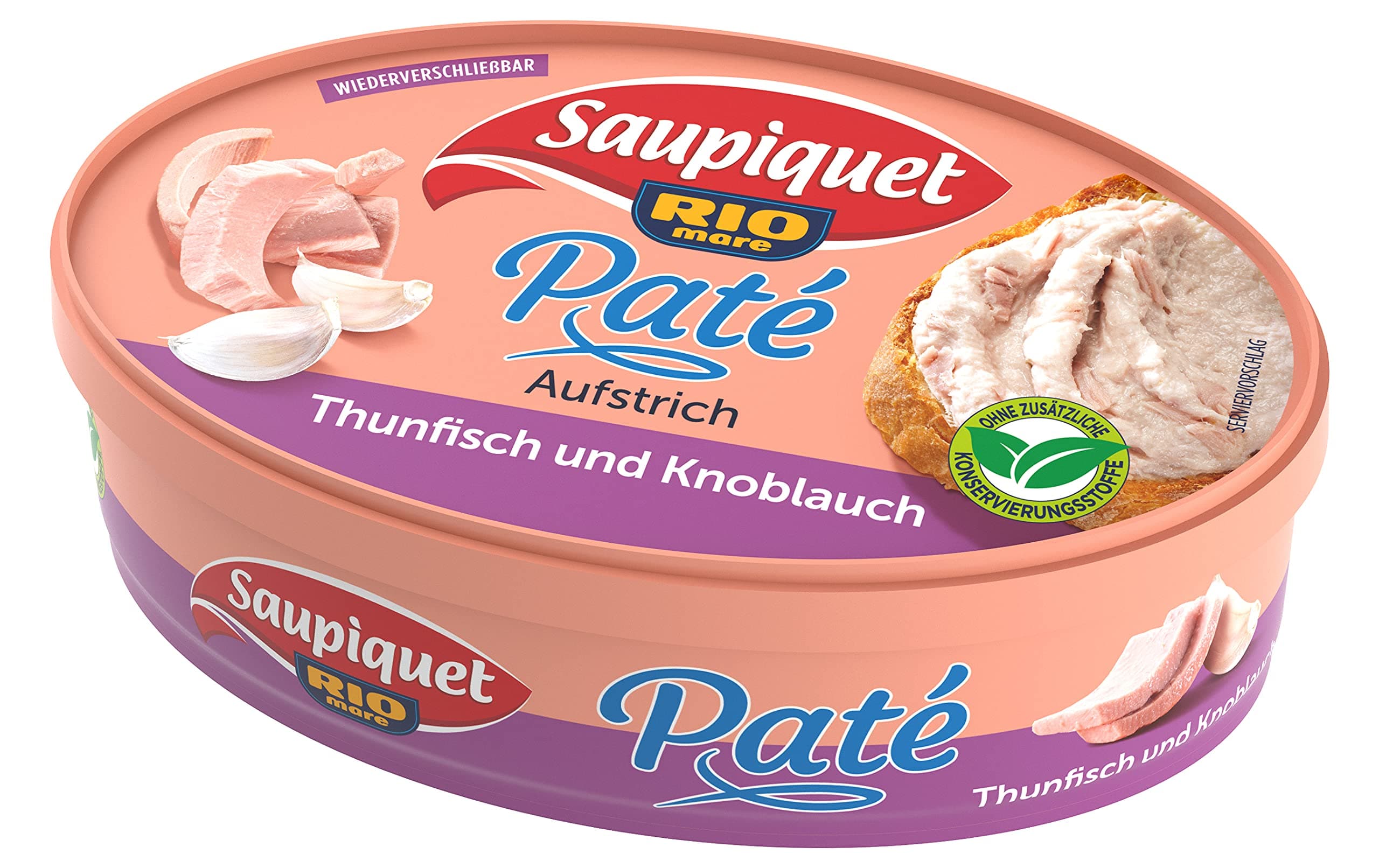 Saupiquet Rio Mare Thunfisch Brotaufstrich Thunfisch & Knoblauch, Cremiger Aufstrich für Brote, Wiederverschließbare Dose, Voller Thunfisch Genuss, 115g 115 g (1er Pack)