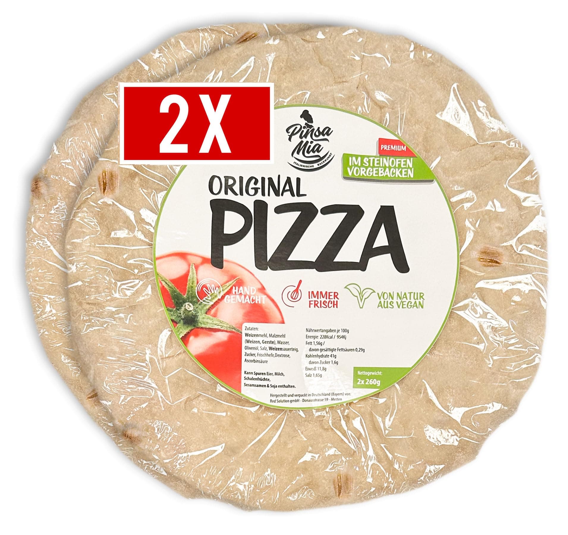 2 x Pizza Original - italienischer Pizzaboden - Pizzateig ofenfertig - vorgebacken im Steinofen
