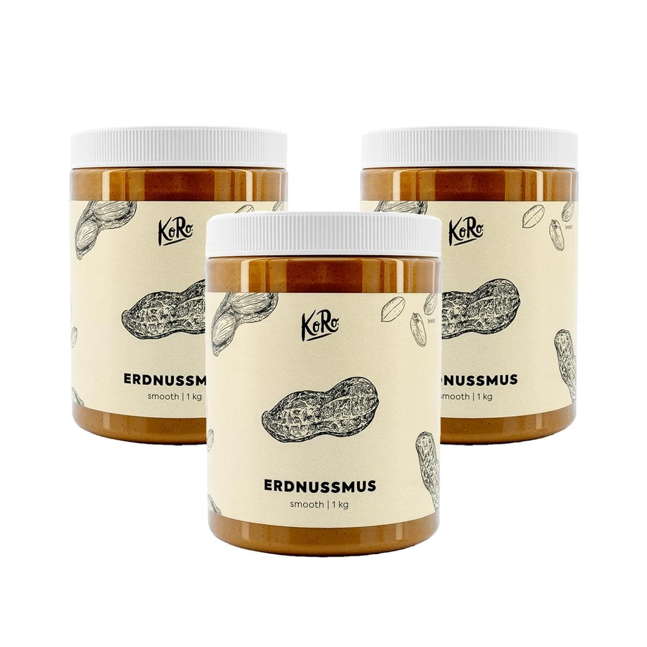 KoRo Erdnussmus - 3 x 1 kg Vorratspackung - Cremige Konsistenz - Ohne zusätzlichen Zucker* und Stabilisatoren - Aus 100% gerösteten Erdnüssen 1 kg (3er Pack)