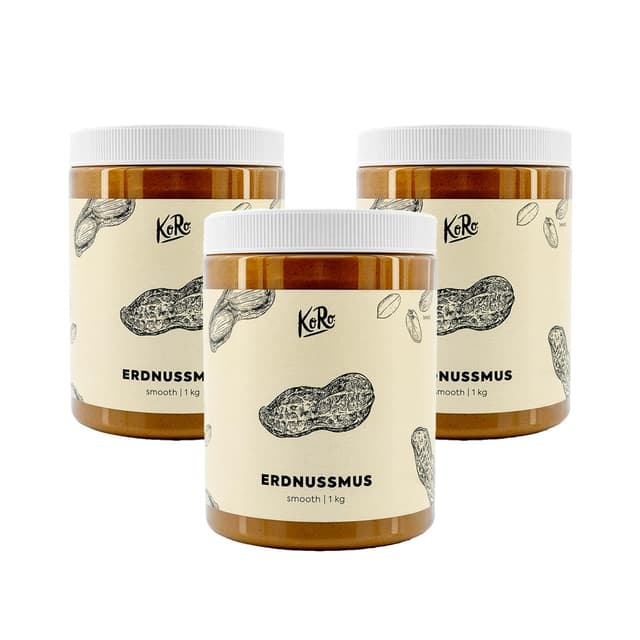 KoRo Erdnussmus - 3 x 1 kg Vorratspackung - Cremige Konsistenz - Ohne zusätzlichen Zucker* und Stabilisatoren - Aus 100% gerösteten Erdnüssen 1 kg (3er Pack)