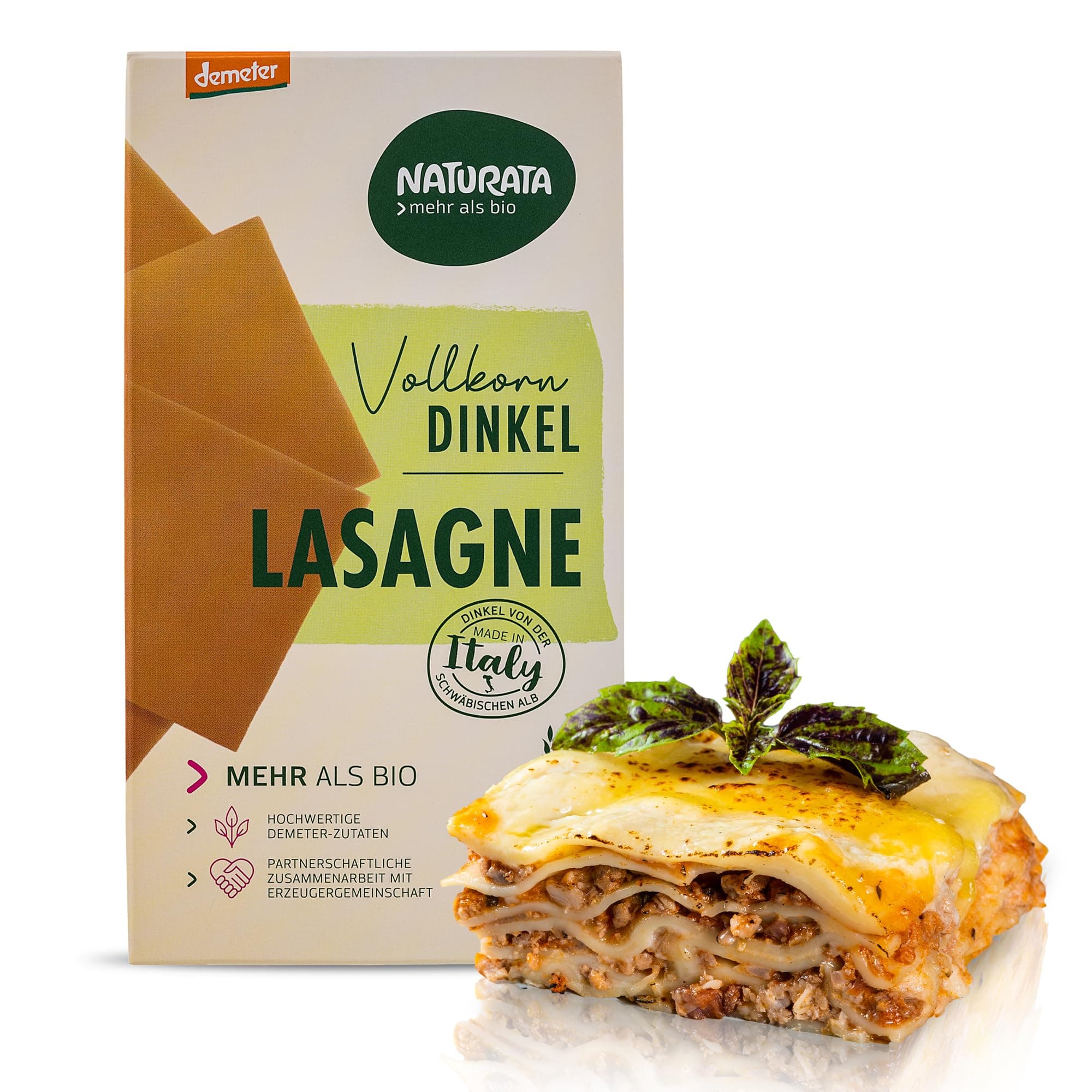 Naturata Bio Dinkel-Vollkorn Lasagne-Platten, 250 g | Demeter Dinkel von der Schwäbischen Alb | Fein-nussiger Geschmack für Lasagne & Aufläufe 250 g (1er Pack)