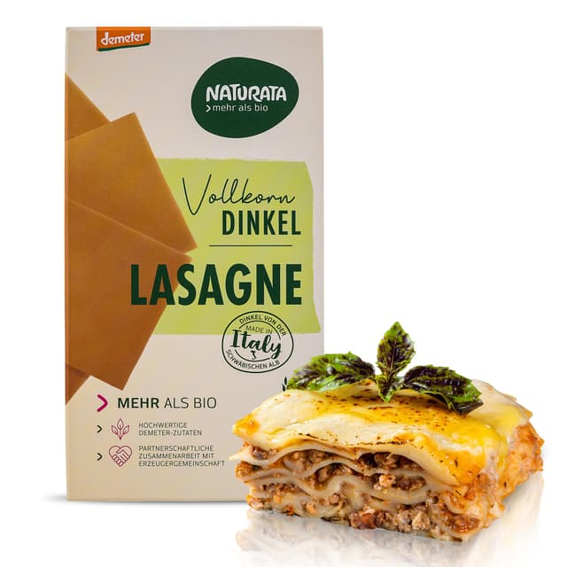 Naturata Bio Dinkel-Vollkorn Lasagne-Platten, 250 g | Demeter Dinkel von der Schwäbischen Alb | Fein-nussiger Geschmack für Lasagne & Aufläufe 250 g (1er Pack)