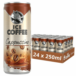 HELL Ice Coffee Cappuccino | 24 x 250 ml Dosen Multipack | 40 mg/100 ml Koffein | enthält echte Arabica & Robusta Kaffeebohnenextrakte | 75% UHT-Milch | Konservierungsstofffrei | Eiskaffee | Angebot bei HelloDeals