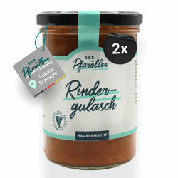 DER PFARÖLLER Hausgemachtes Rindergulasch - 2 Gläser mit jeweils 400 gr. – Rindfleischragout im Glas – Fertiggericht für Topf & Mikrowelle, nachhaltig & köstlich (1er Set) Angebot bei HelloDeals