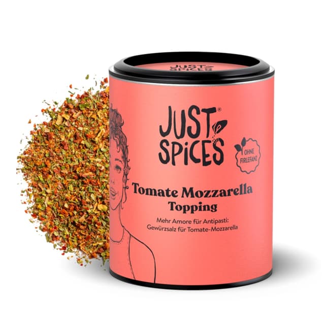 Just Spices Tomate Mozzarella Topping I Mache leckere Antipasti wie im Italien-Urlaub I Gewürzdose, 65 g