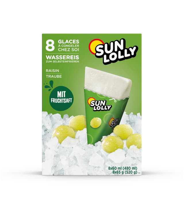Sun Lolly Wassereis Weintraube 8 Stk | Mit Fruchtsaft | Zum Selbsteinfrieren | Ohne künstliche Aromen | Frei von Süßungsmittel | Laktosefrei | Glutenfrei | 8 x 60ml 480 ml (1er Pack)
