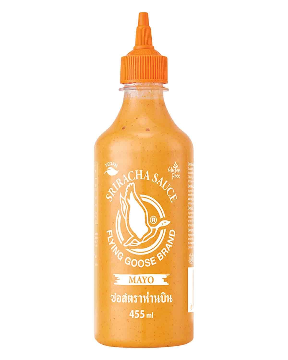 FLYING GOOSE Sriracha Mayoo Sauce, pikante Mayonnaise, leicht scharf, orange Kappe, Würzsauce aus Thailand, vegetarisch, glutenfrei, 1 x 455 ml Orange 455ml