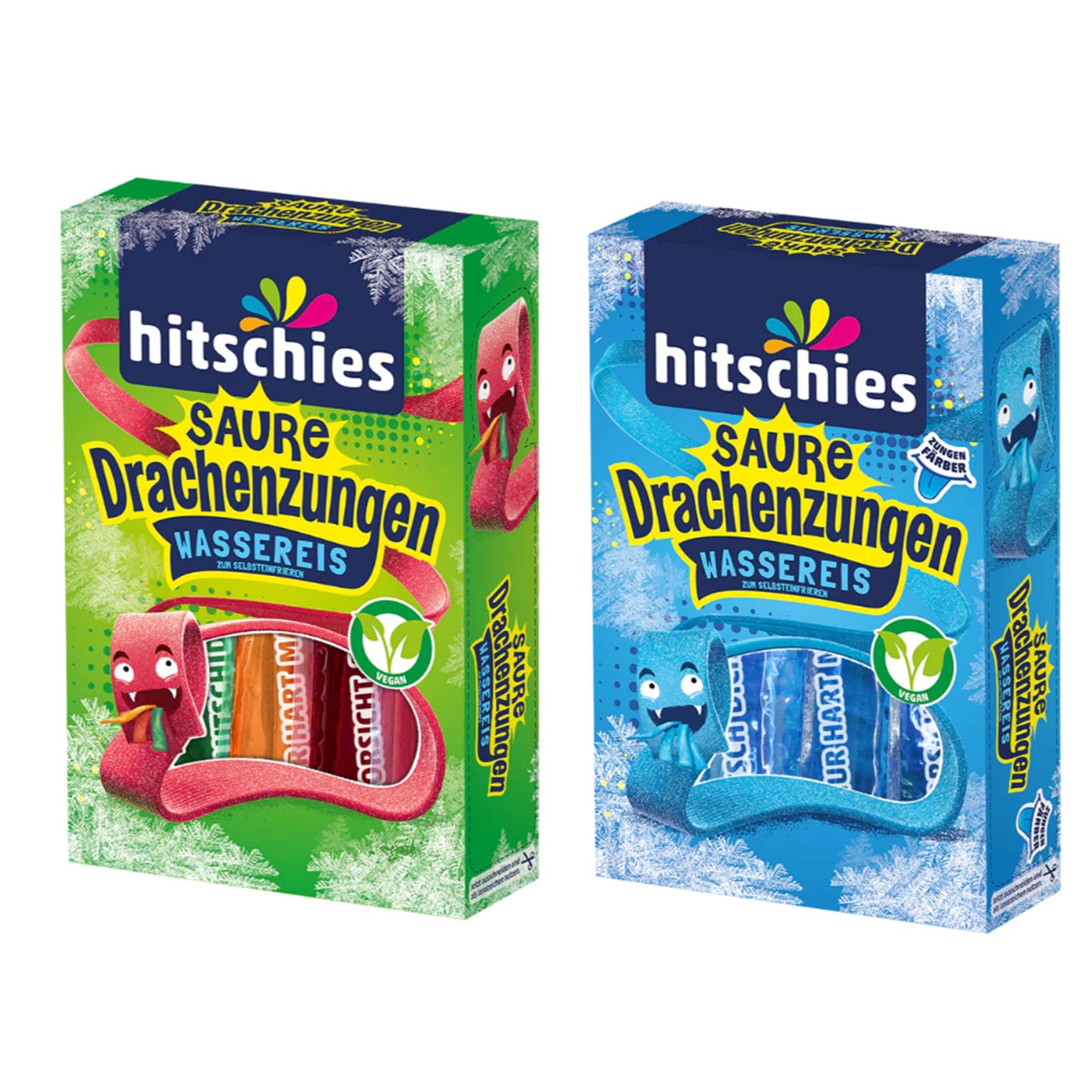 HEART FOR CARDS Hitschies Saure Drachenzungen Wassereis Set – 1x Klassisch + 1x Blau – 2x 400?ml – Fruchtig, frech & extra sauer – Einfrieren & genießen