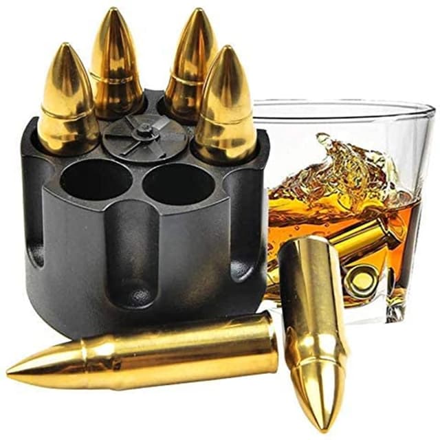 BUYGOO Edelstahl Whisky Steine Bullets mit Basis - 6Pcs Wiederverwendbar Metall Eiswürfel Große Kugelförmig Eiswürfel, Whiskey Zubehör Geschenk für Männer 6 6