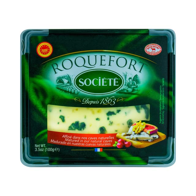 Hymor Roquefort Societe Schafs-Käse AOP - 3x 100g - französischer Blau-Schimmel-Käse, cremig und aromatisch, Edel-Pilz-Käse, solo zu Wein, als Topping von Pizza oder zum Überbacken