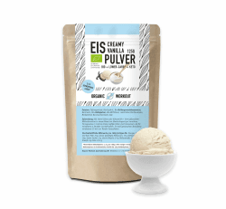 Lower-Carb* Vanille Eis Mix - Cremiges Eis mit Erythrit gesüsst, bio, ohne Zucker-Zusatz nur 2,5 g verwertbare Kohlenhydrate - keto ohne Maltit - glutenfrei, bio - 125 g, Organic Workout Creamy Vanille Angebot bei HelloDeals