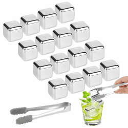 VFANDV Eiswürfel Edelstahl, 16 Stück 304 Edelstahl Eiswürfel Wiederverwendbar Whisky Steine +Clips, Eingefroren Eiswürfel Für Wein, Wodka, Likör, Getränkesaft oder Limonade Angebot bei HelloDeals
