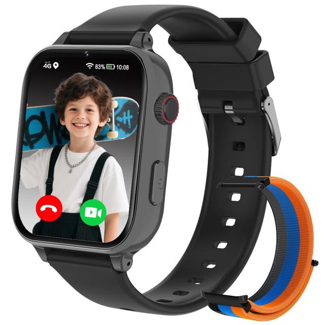 Smartwatch für Kinder, 4G GPS Kinder Smartwatch Uhr Telefon Videoanruf und Voice Chat, SMS WiFi, SOS Sport Schrittzähler Wecker Spiele, Kindergeschenke Armbanduhr Uhr für ab 4 Jahren, Schwarz BLACK 4G