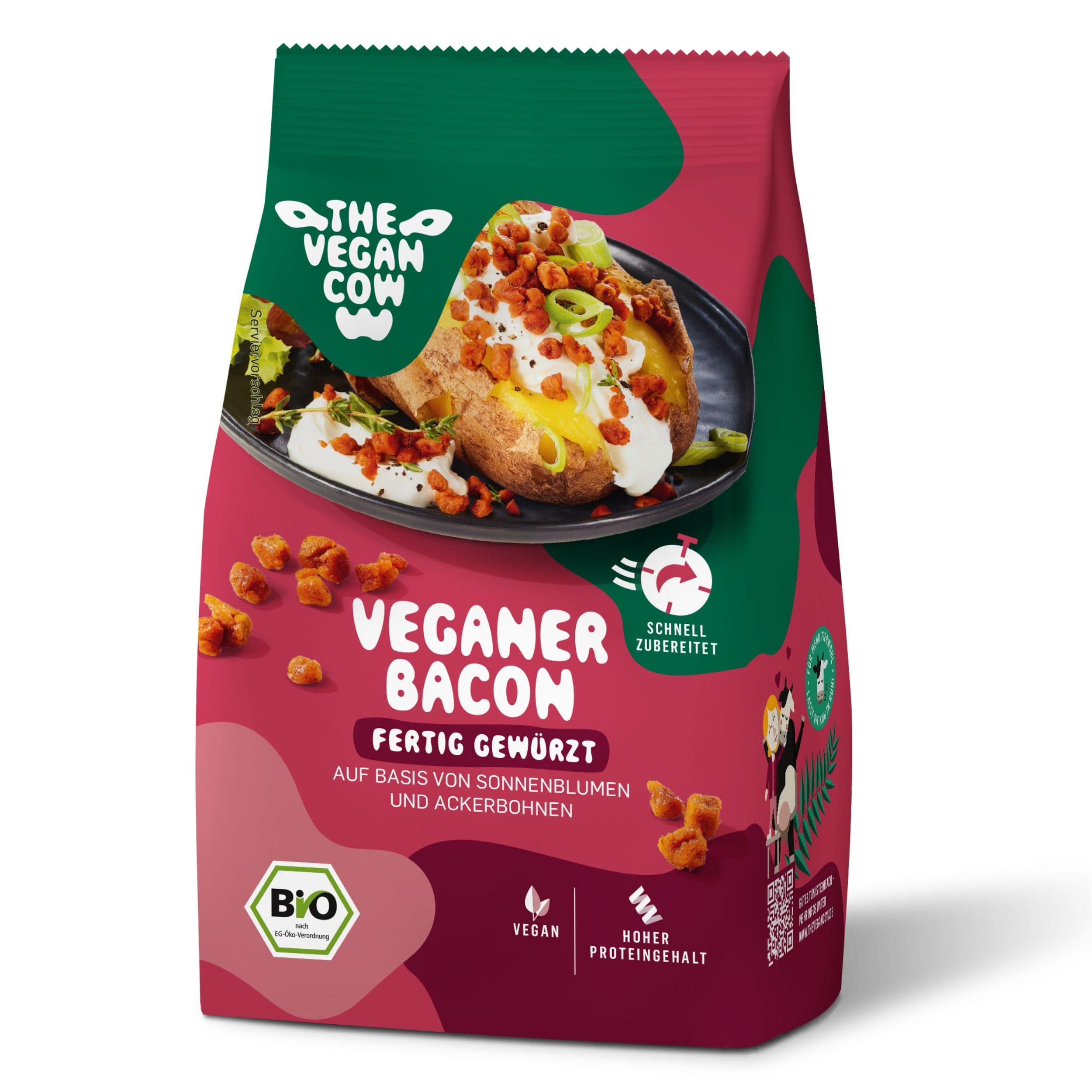 THE VEGAN COW Veganer Bacon - Bio-Fleischersatz - fertig gewürzt - 75g - doppelte Proteinquelle - TOP Qualität, Geschmack und Konsistenz - Allergenfrei und ohne Soja Veganer Bacon 75g