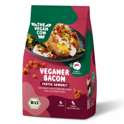 THE VEGAN COW Veganer Bacon - Bio-Fleischersatz - fertig gewürzt - 75g - doppelte Proteinquelle - TOP Qualität, Geschmack und Konsistenz - Allergenfrei und ohne Soja Veganer Bacon 75g Angebot bei HelloDeals