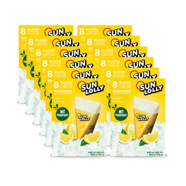 Sun Lolly Wassereis Zitrone 12er Vorratspack | Mit Fruchtsaft | Zum Selbsteinfrieren | Ohne künstliche Aromen | Frei von Süßungsmittel | Laktosefrei | Glutenfrei | 12 x 480ml 480 ml (12er Pack)