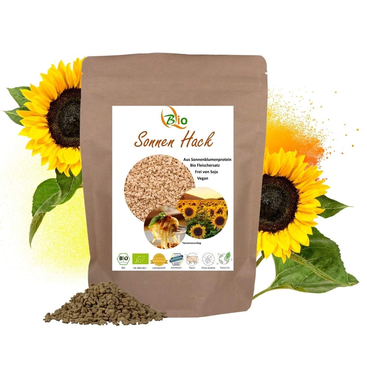 Fleischersatz aus BIO Sonnenblumenprotein – BIOTICANA® veganer Hackfleischersatz – 500 g Vorteilspack – 50% Protein, Low Fat & wenig Kohlenhydrate – Frei von Soja & Zusatzstoffen - Beliebt & lecker