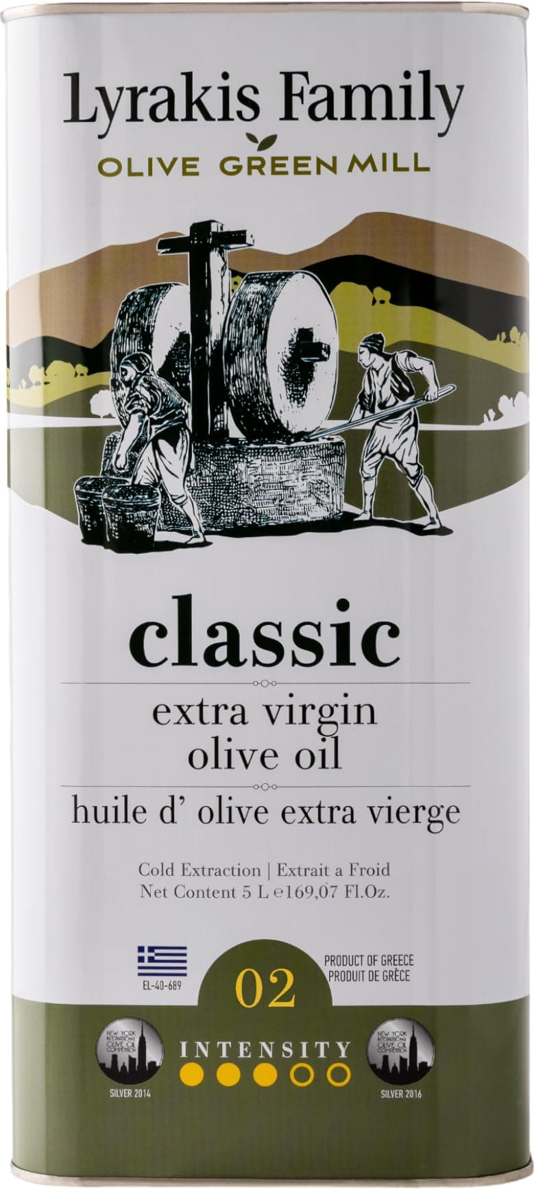 Lyrakis Family Olivenöl 5 Liter – Griechisches Natives Olivenöl Extra,Premium Erste Kaltpressung, Reich an Polyphenolen, Handgepflückte Oliven, Neue Ernte, Frischer Saft aus Kreta – Seit 1975 5 l (1er Pack)