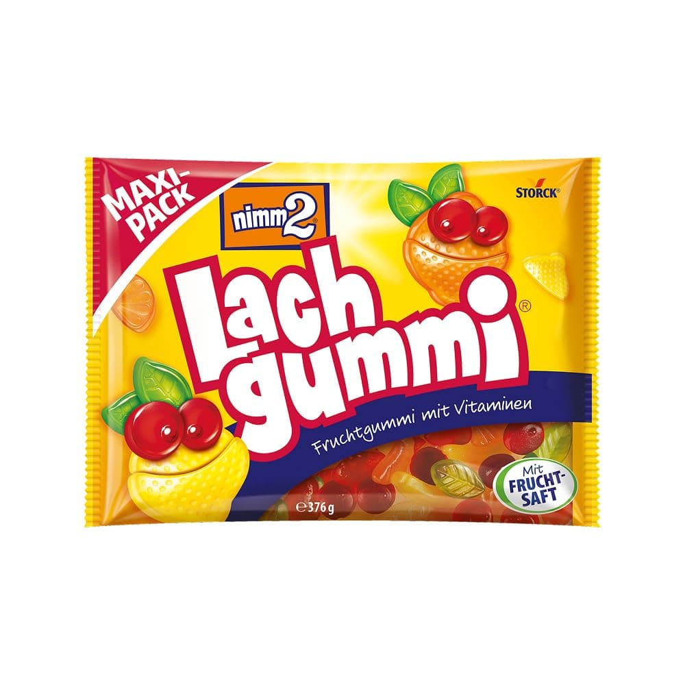 nimm2 Lachgummi – 1 x 376g Maxi Pack – Fruchtgummi mit Fruchtsaft und Vitaminen Fruchtmix 1 x 376g