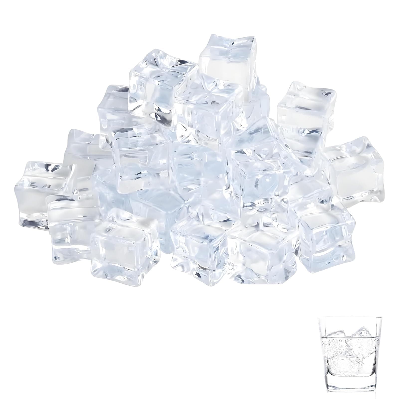80 Stück Eiswürfel Wiederverwendbar, Square Wiederverwendbare Eiswürfel für Party Deko Fotografie Hochzeitsdekoration Küchendekoration Fotografie-Requisiten Vasenfüller. (Etwa 20 mm)