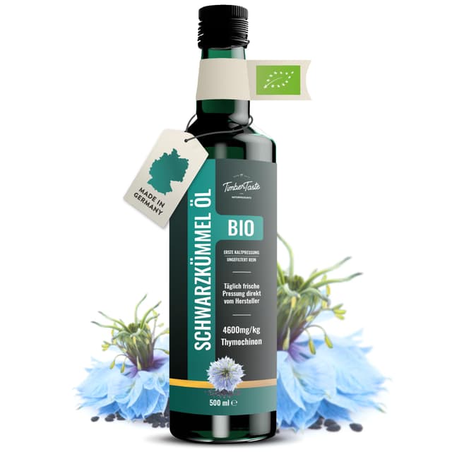 Schwarzkümmelöl Bio kaltgepresst 500ml – ungefiltert, hoher Thymochinongehalt & ohne Zusatzstoffe – Premium Schwarzkümmel Öl naturrein aus deutscher Ölmanufaktur 500 ml