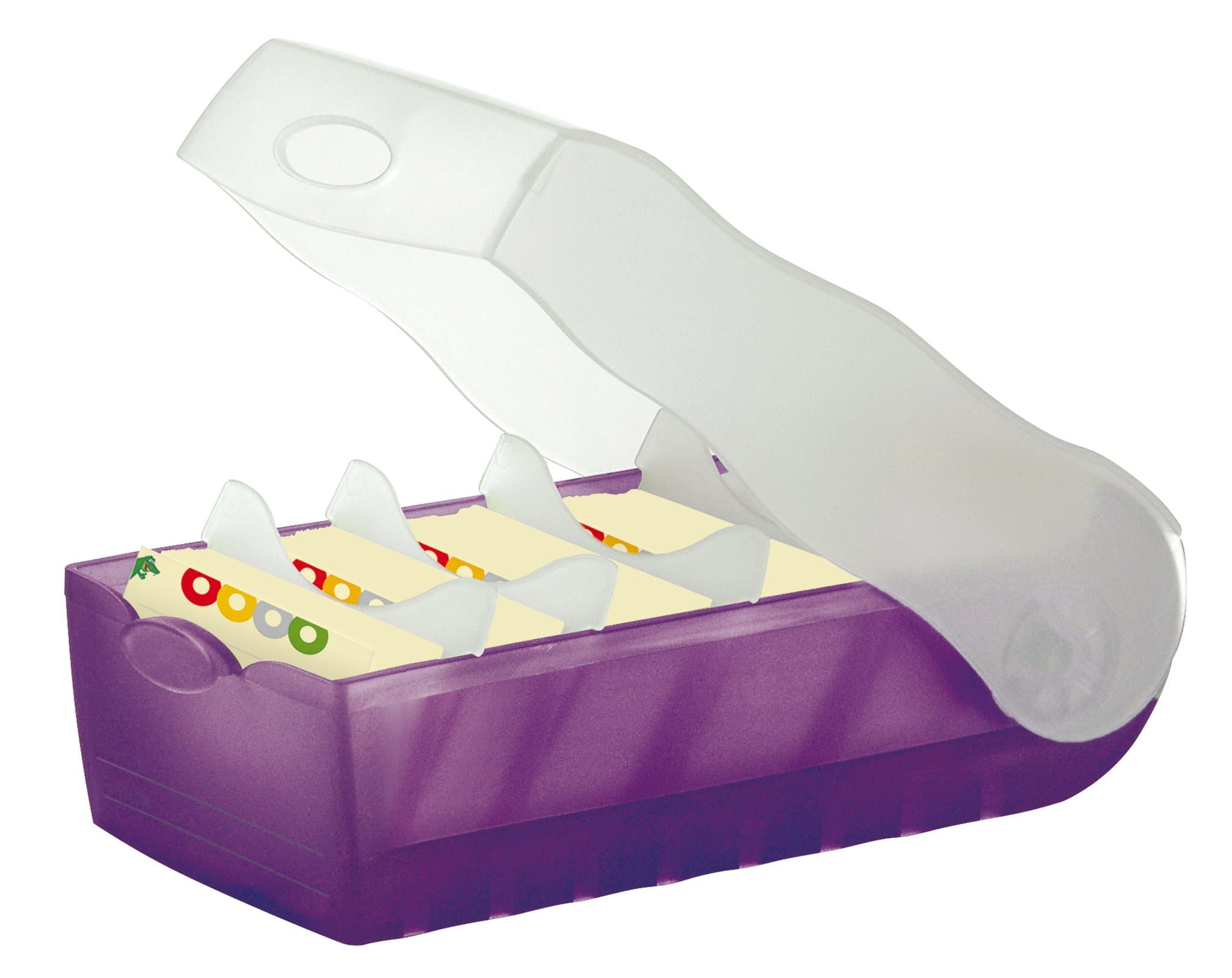 HAN Lernkarteibox CROCO, einfach Vokabeln lernen mit 5-Fächer-Lernsystem, DIN A8 Karteikasten für 500 Karten, inkl. 5 Stützplatten + 100 Lernkarten, Karteibox, Lernbox, 998-673, transluzent/lila A8 CROCO Transluzent / Lila