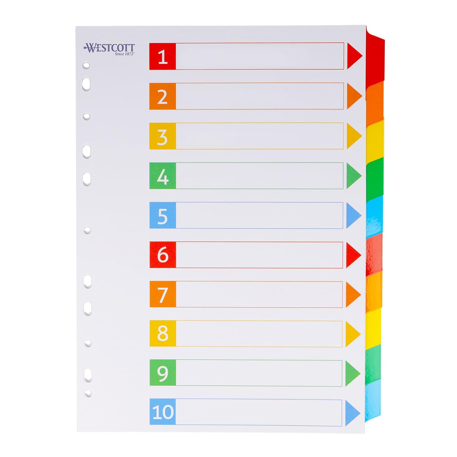 Westcott Register für Ordner A4 | Trennblätter für Din A4 Ordner | 10 beschriftbare Tabs in 5 Farben als Ordner Organizer | Robuste 160g/m² mit Eurolochung | E-1733311 00 1 Stück