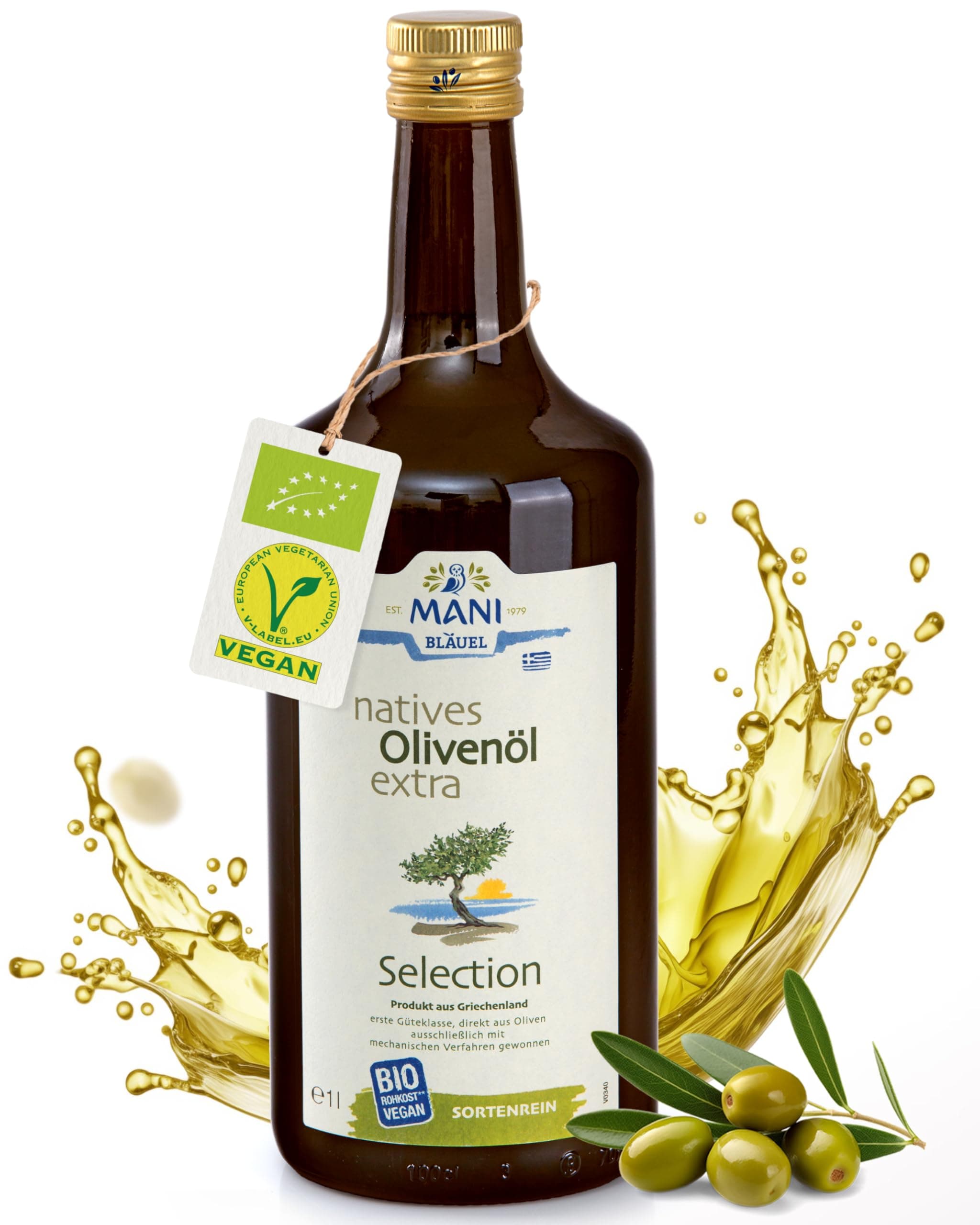 MANI - Olivenöl Flasche 1l BIO preisgekrönt aus Griechenland - Olivenöl Nativ Extra kalt extrahiert Güteklasse 1 1 l (1er Pack)