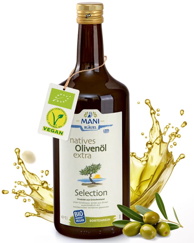 MANI - Olivenöl Flasche 1l BIO preisgekrönt aus Griechenland - Olivenöl Nativ Extra kalt extrahiert Güteklasse 1 1 l (1er Pack)