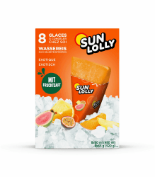 Sun Lolly Wassereis Exotisch 8 Stk | Mit Fruchtsaft | Zum Selbsteinfrieren | Ohne künstliche Aromen | Frei von Süßungsmittel | Laktosefrei | Glutenfrei | 8 x 60ml 480 ml (1er Pack) Angebot bei HelloDeals