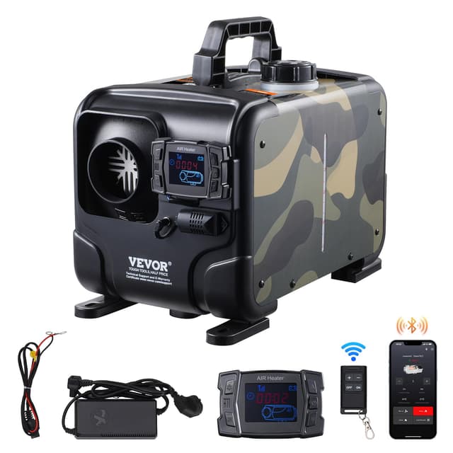 VEVOR 8 kW Dieselheizung 12 V / 24 V All in One Diesel-Luftheizung mit Bluetooth-App & Fernbedienung & Anzeigebildschirm & CO-Alarm, schnell aufheizende horizontale tragbare horizontale Dieselheizung