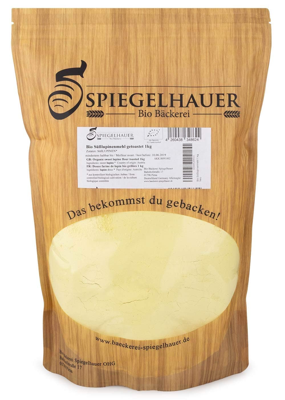 Bio Süßlupinenmehl – enthält 39% Lupinenprotein – gemahlene Lupinensamen als ideale vegane Eiweißquelle – Inhalt: 1 Kilogramm Lupinenmehl