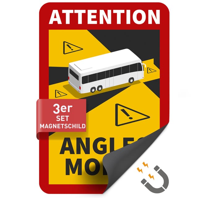Betriebsausstattung24 3er Set Magnetschild Attention Angles Morts Bus/Wohnmobil - 17,0 cm x 25,0 cm - Französische StVO Artikel R.313-32-1 - Toter Winkel Warnschild - Frankreich Bus/Wohnmobil Magnetfolie (3er Set)
