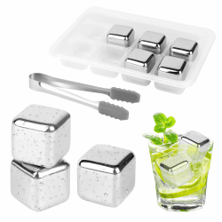 VFANDV Eiswürfel Edelstahl, 8 Stück 304 Edelstahl Eiswürfel Wiederverwendbar Whisky Steine +Clips, Eingefroren Eiswürfel Für Wein, Wodka, Likör, Getränkesaft oder Limonade - Mit Aufbewahrungsbox Angebot bei HelloDeals