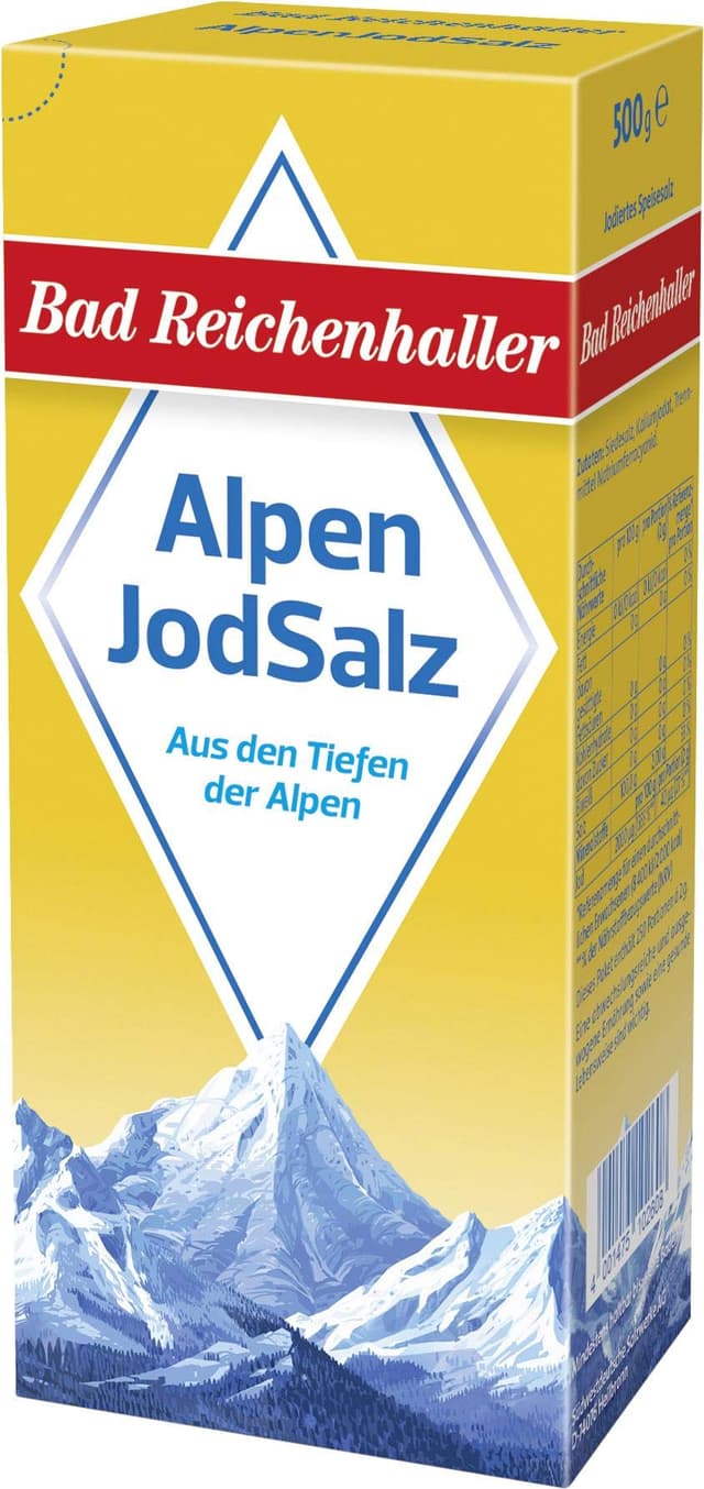 Bad Reichenhaller Marken JodSalz Reines Alpensalz aus Natursole, 500 gramm