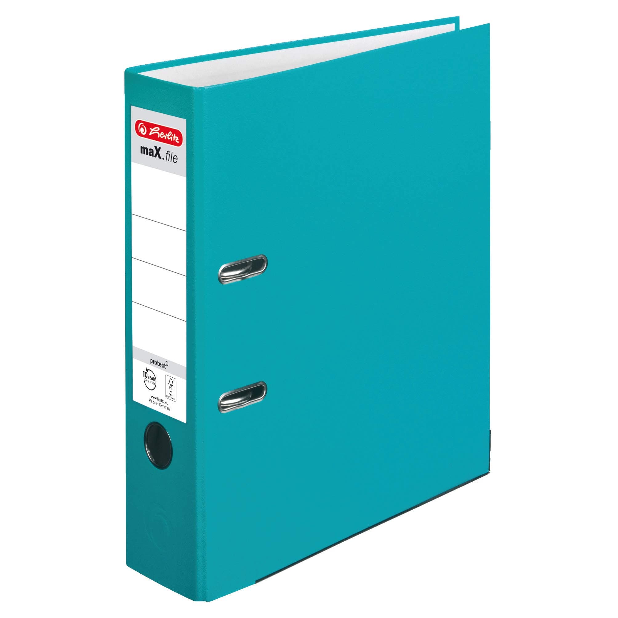 herlitz Ordner A4 maX.file protect, A4, 8 cm Rückenbreite, Türkis, Einsteckrückenschild, Kantenschutz, 1 Stück A4 Türkis