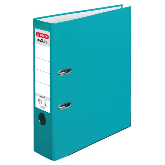 herlitz Ordner A4 maX.file protect, A4, 8 cm Rückenbreite, Türkis, Einsteckrückenschild, Kantenschutz, 1 Stück A4 Türkis