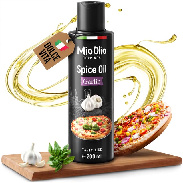 MioOlio Knoblauchöl 200 ml – aromatisiertes Öl mit intensivem Knoblauch-Aroma – ideal zum Kochen, Braten, Grillen & Verfeinern – praktischer Dosierer – für Pasta, Pizza, Fleisch, Gemüse & Salat Knoblauch 1x200ml