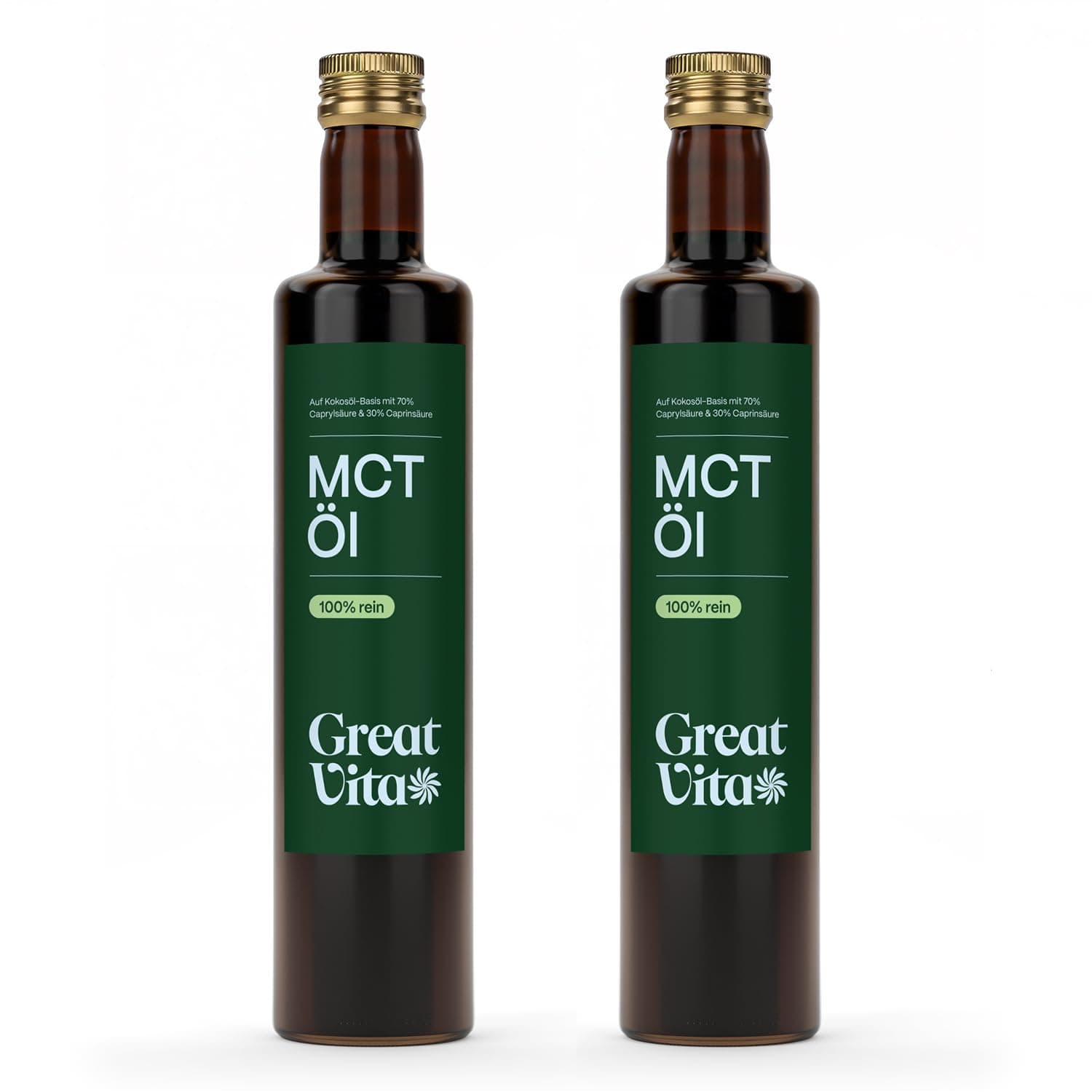 GreatVita MCT Öl auf Kokosölbasis 2x 500 ml | C8 & C10 Fettsäuren, Premium Qualität - 70% Caprylsäure & 30% Caprinsäure - Aufdruck kann variieren 500 ml (2er Pack)