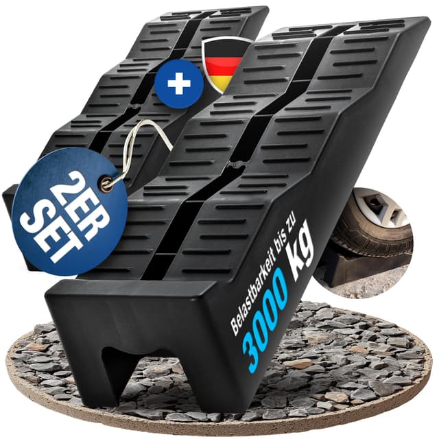 NTG Auffahrkeile (2er Set) – 3-stufige Nivellierung bis 3000 kg pro Set, Anti-Rutsch Struktur ideal für Wohnmobil oder Caravan 560 x 200 x 130 mm, 2,4 kg – Perfekt für jeden Untergrund, Camper & PKW