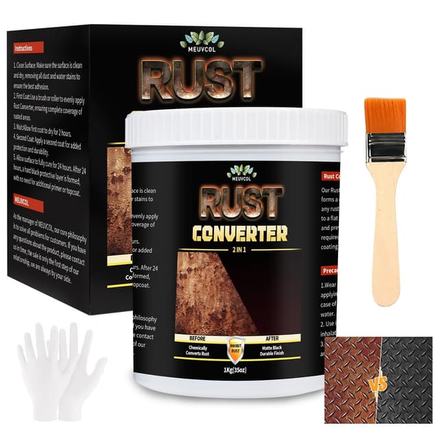 2-in-1 Rostumwandler & Metall Grundierung, 1L Schwarz Rostschutz Farbe für Metall, Ultra Auto Rostentferner & Versiegelung, Langlebige Rostschutzbeschichtung, Hitzebeständig - Rost Reparatur Set 35 OZ